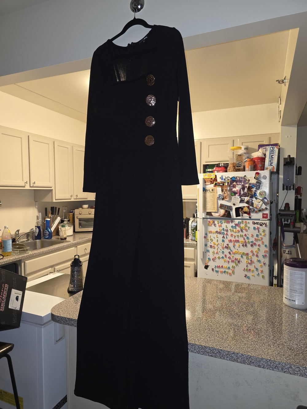 Black Long Sleeve Maxi Jumpsuit with Decorative Buttons